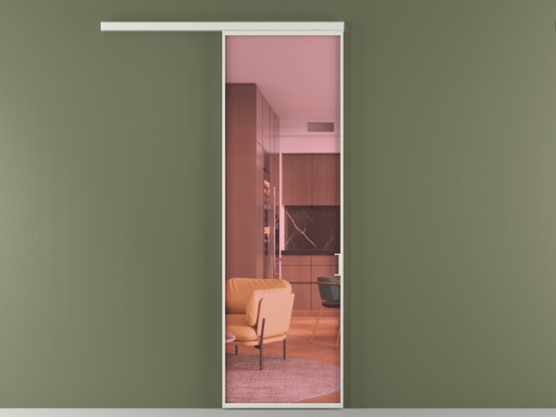 Перегородка Формато вдоль стены 1 створка АЛПР 040.01 Алюминий серый Прозрачное розовое стекло, триплекс Цена 20657280 so'm  | Volhovec