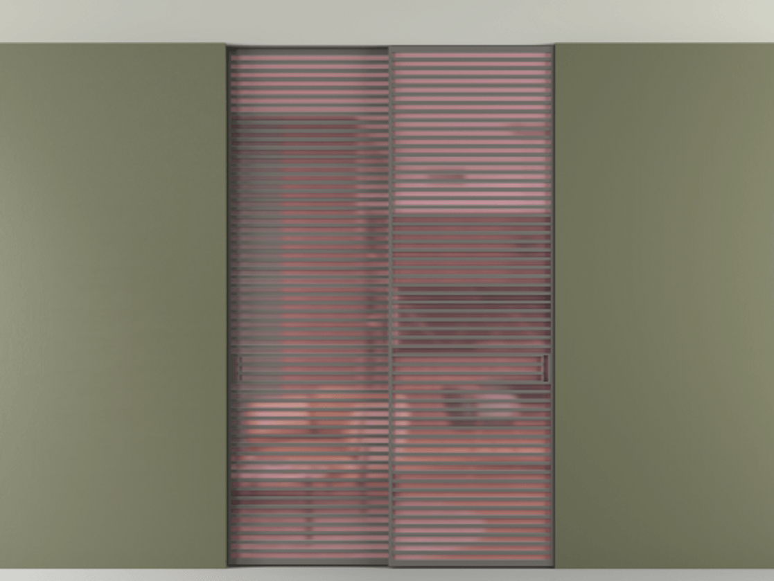 Перегородка Формато внутри проёма скрытое крепление в потолок 2 створки АЛПР 040.07 Алюминий классический серый Сатинированное розовое стекло, триплекс Цена 83212750 so'm | Volhovec