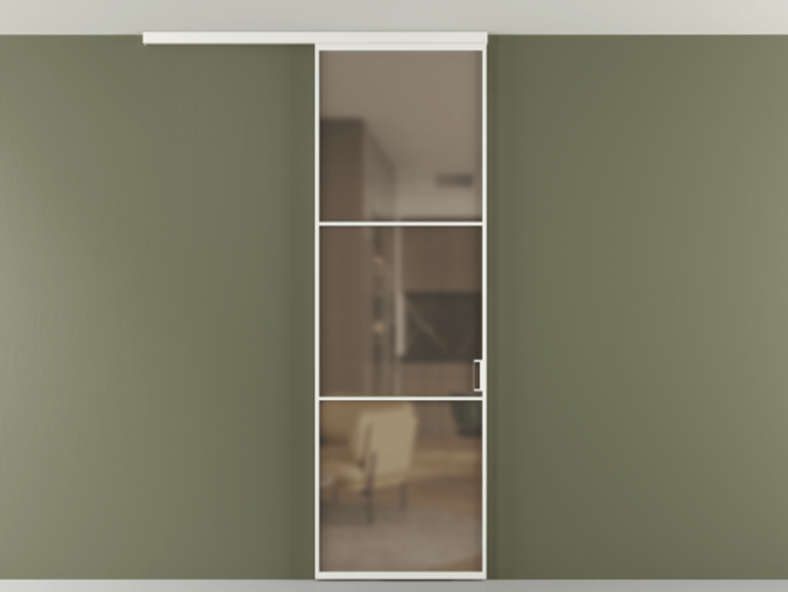 Перегородка Формато вдоль стены на потолок 1 створка АЛПР 040.03 Алюминий светло-серый Сатинированное бронзовое стекло, триплекс Цена 19662170 so'm | Volhovec