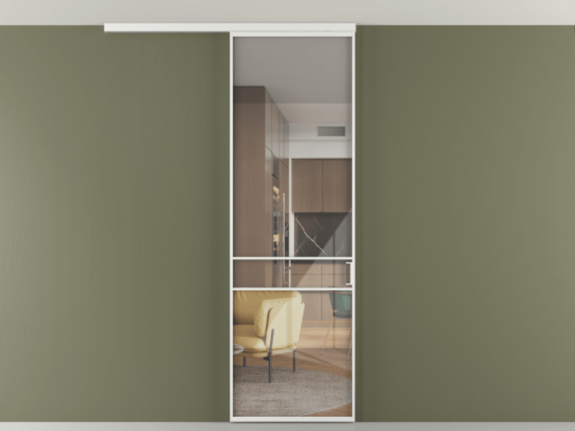 Перегородка Формато вдоль стены на потолок 1 створка АЛПР 040.02 Алюминий белоснежный Рефлективное прозрачное стекло "Стопсол", калёное. Цена 21799760 so'm 1. Полотно 2 шт. (800/2100 мм)
2. Комплект установки раздвижной системы
3. Базовый комплект фурнитуры
4.Ручка Рондо. Фабрика дверей Волховец 8 (800) 551 43 19 Перегородка Формато вдоль стены на потолок 1 створка АЛПР 040.02 Алюминий белоснежный Рефлективное прозрачное стекло "Стопсол", калёное Цена 21799760 so'm | Volhovec