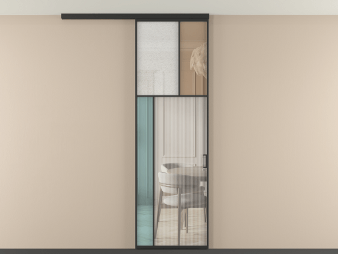 Перегородка Мозаик вдоль стены на потолок 1 створка АЛПР 041.22 Алюминий Черный Комбинация стекол Группы 1 и Группы 3 Цена 27518680 so'm | Volhovec