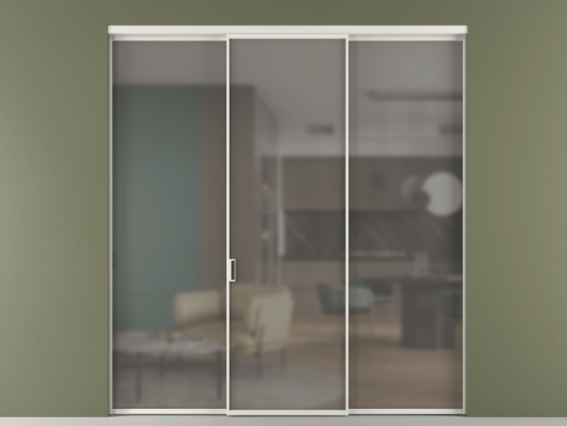 Перегородка Formato внутри проёма 3 створки АЛПР 040.01 Алюминий серый Сатинированное серое стекло, триплекс Цена 45700380 so'm | Volhovec