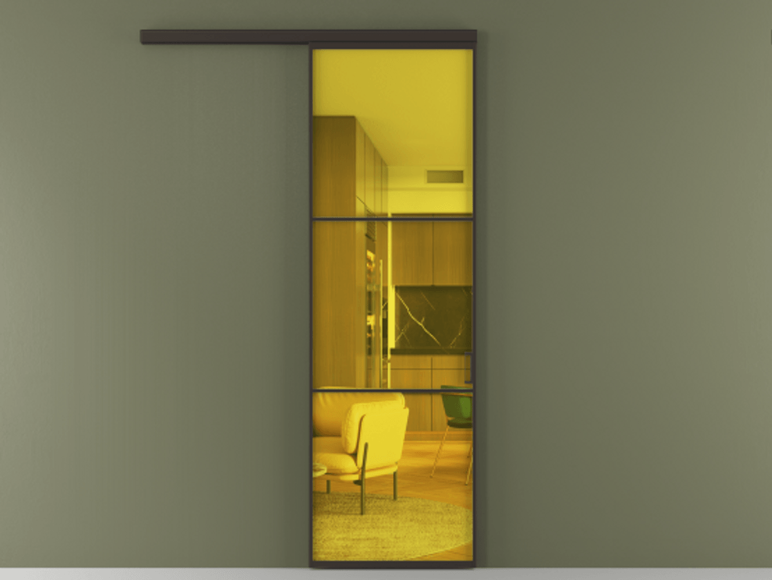 Перегородка Формато вдоль стены 1 створка АЛПР 040.03 Алюминий антрацит Прозрачное жёлтое стекло, триплекс Цена 21534240 so'm  | Volhovec