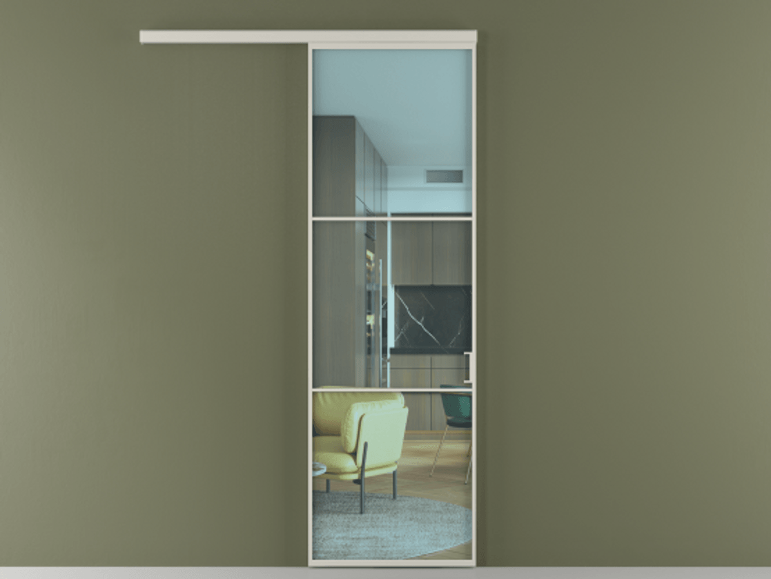 Перегородка Формато вдоль стены 1 створка АЛПР 040.03 Алюминий тёплый серый Прозрачное голубое стекло, триплекс Цена 21534240 so'm  | Volhovec