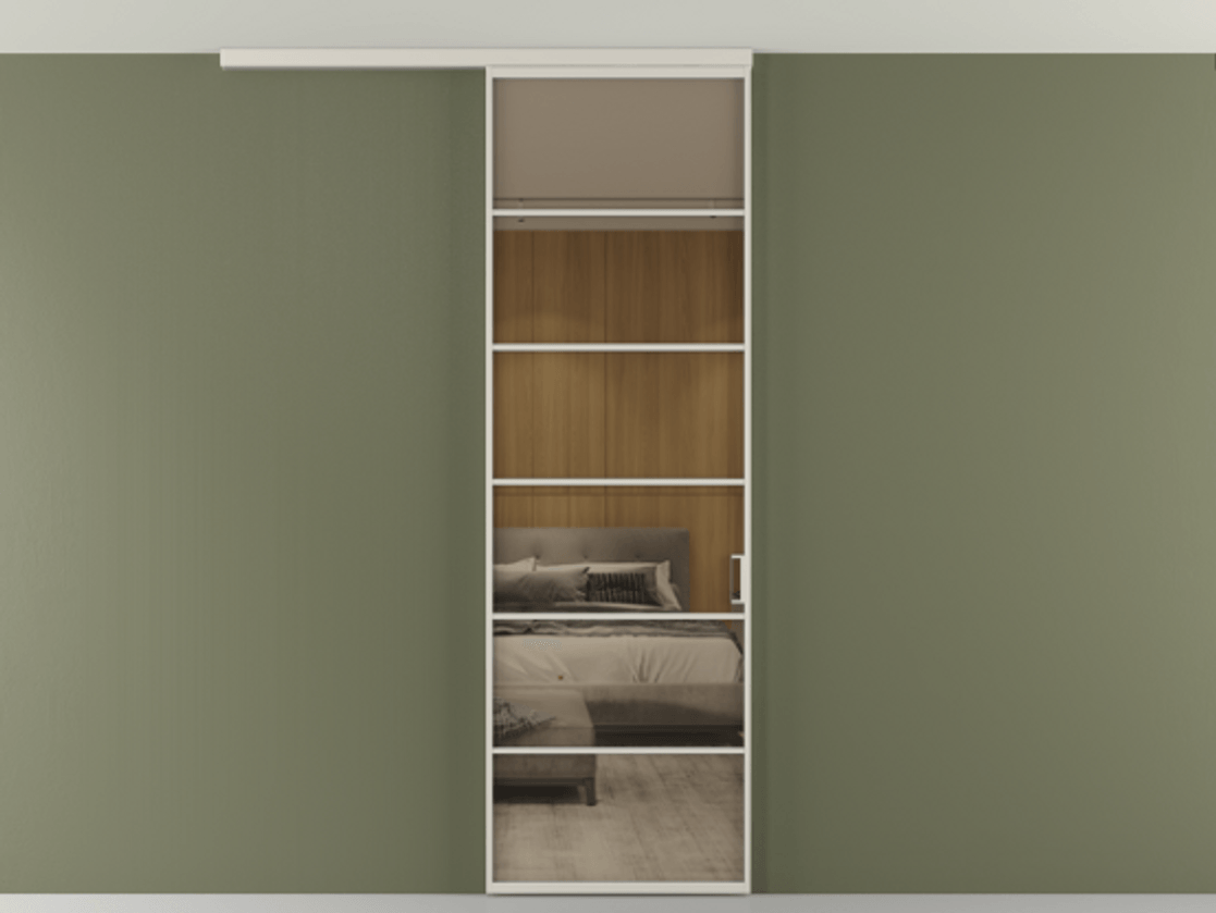 Перегородка Формато вдоль стены на потолок 1 створка АЛПР 040.04 Алюминий облачно-серый Рефлективное бронзовое стекло "Стопсол", калёное Цена 27220270 so'm | Volhovec