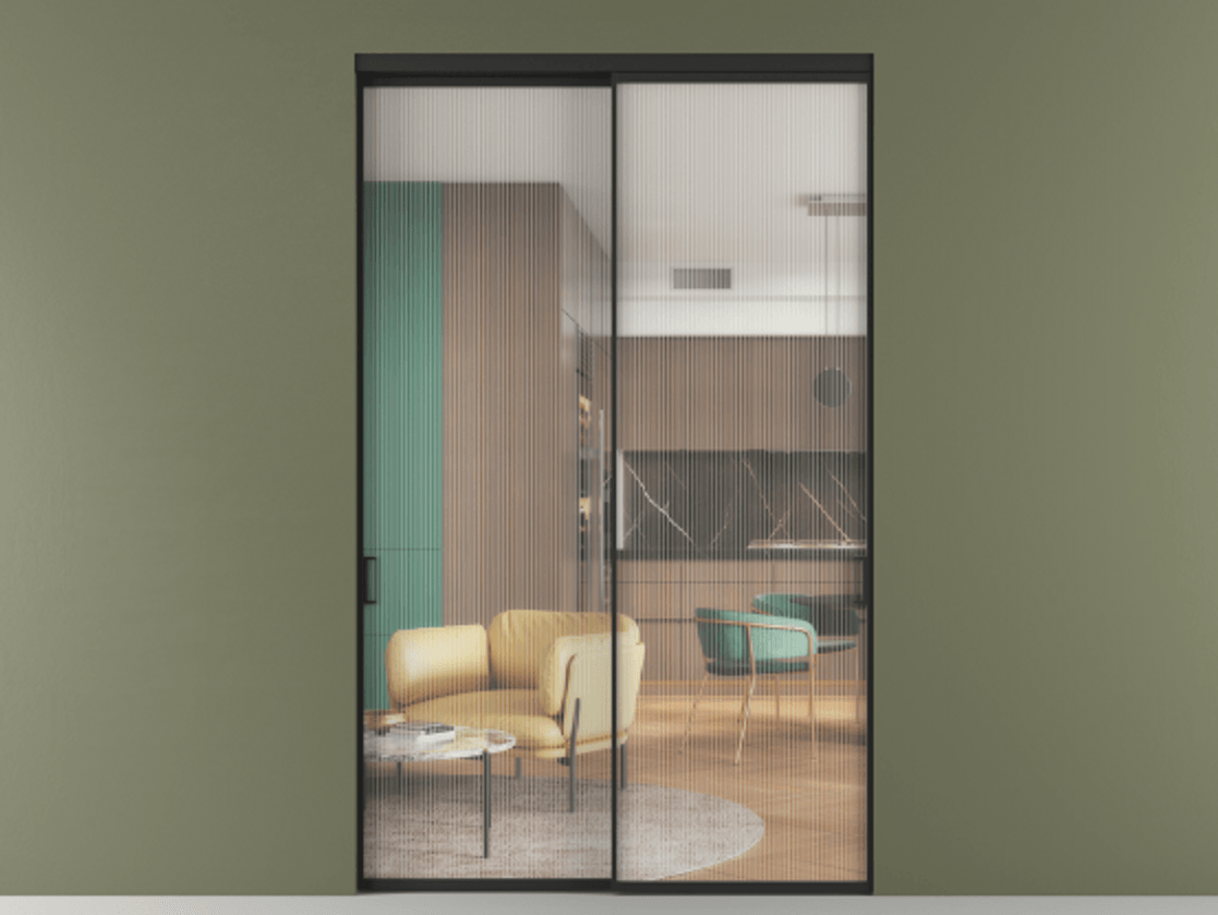 Перегородка Формато внутри проёма 2 створки АЛПР 040.01 Алюминий Черный Рифлёное стекло "Мору", триплекс Цена 82955950 so'm  | Volhovec