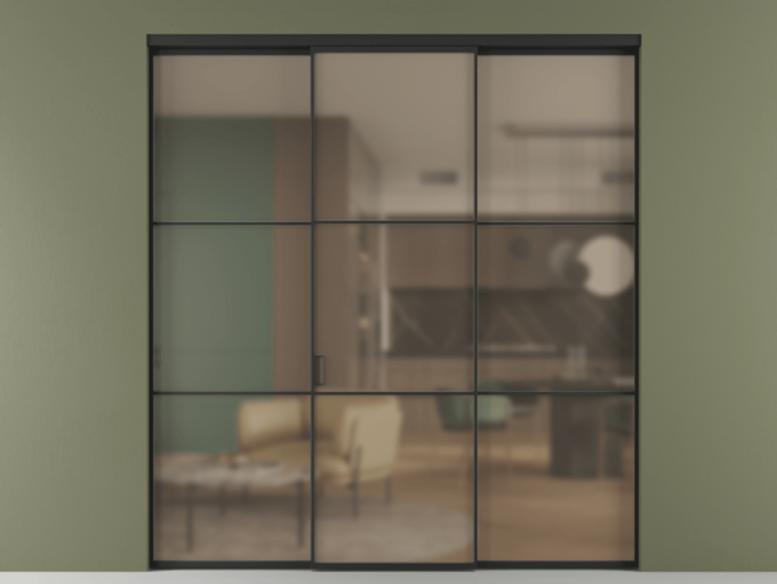 Перегородка Формато внутри проёма 3 створки АЛПР 040.03 Алюминий Черный Сатинированное бронзовое стекло, триплекс Цена 227975 ₽ | Volhovec