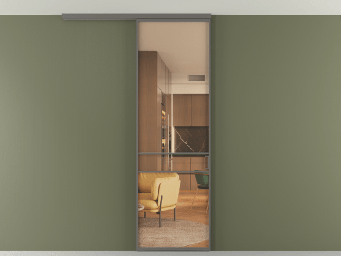 Перегородка Формато вдоль стены на потолок 1 створка АЛПР 040.02 Алюминий классический серый Прозрачное оранжевое стекло, триплекс Цена 19662150 so'm | Volhovec