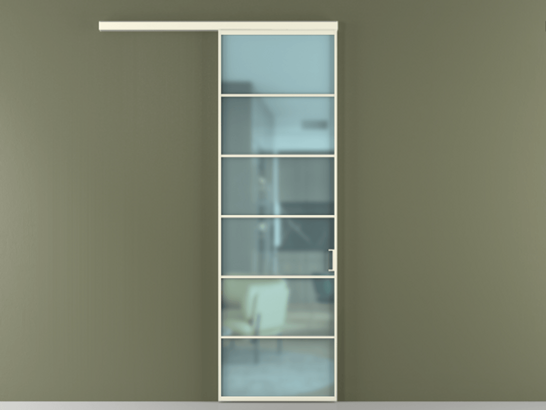 Перегородка Формато вдоль стены 1 створка АЛПР 040.04 Алюминий молочно-белый Сатинированное голубое стекло, триплекс Цена 22800960 so'm  | Volhovec