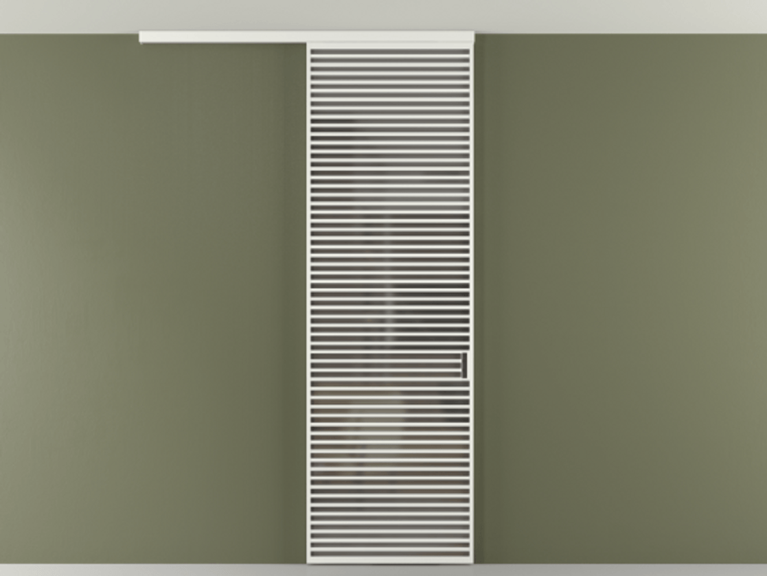 Перегородка Формато вдоль стены на потолок 1 створка АЛПР 040.07 Алюминий светло-серый Сатинированное серое стекло, триплекс Цена 36074720 so'm | Volhovec