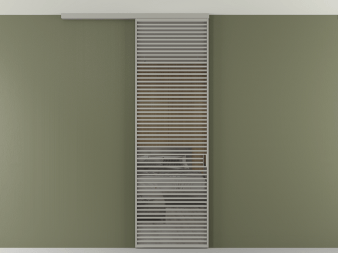 Перегородка Формато вдоль стены на потолок 1 створка АЛПР 040.07 Алюминий нейтральный серый Рефлективное серое стекло "Стопсол", калёное Цена 39306480 so'm | Volhovec