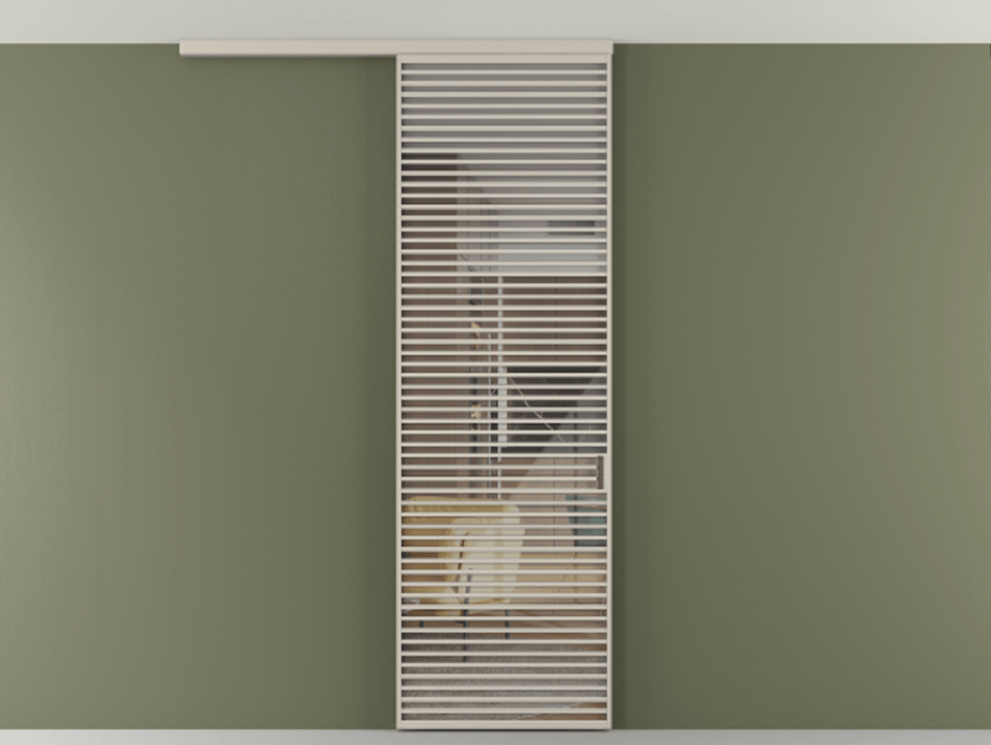 Перегородка Формато вдоль стены на потолок 1 створка АЛПР 040.07 Алюминий светло-бежевый Рефлективное прозрачное стекло "Стопсол", калёное Цена 39306480 so'm | Volhovec