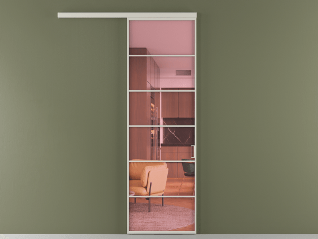 Перегородка Формато вдоль стены 1 створка АЛПР 040.04 Алюминий тёплый серый Прозрачное розовое стекло, триплекс Цена 22800960 so'm  | Volhovec