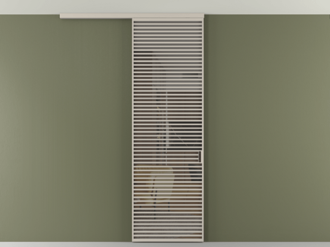 Перегородка Формато вдоль стены на потолок 1 створка АЛПР 040.07 Алюминий светло-бежевый Прозрачное серое стекло, триплекс Цена 38007280 so'm | Volhovec