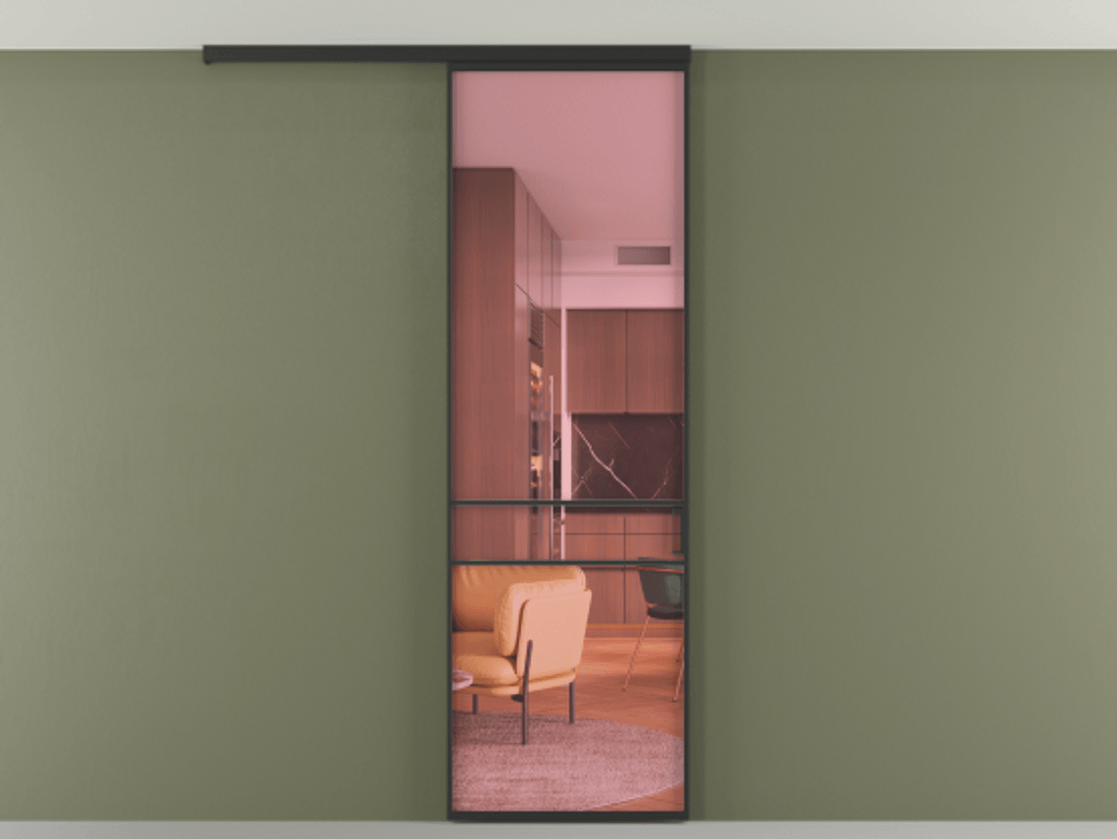 Перегородка Формато вдоль стены на потолок 1 створка АЛПР 040.02 Алюминий Черный Прозрачное розовое стекло, триплекс Цена 18917140 so'm | Volhovec