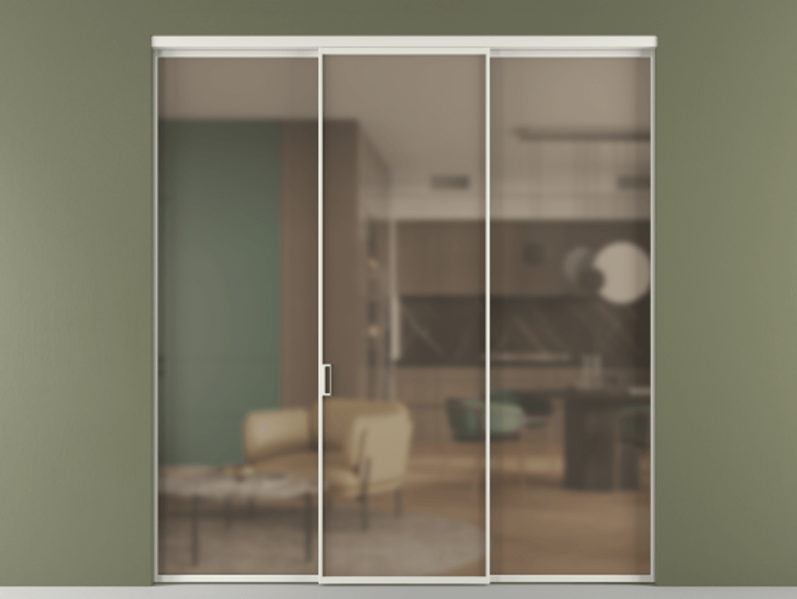 Перегородка Formato внутри проёма 3 створки АЛПР 040.01 Алюминий серый Сатинированное бронзовое стекло, триплекс Цена 45700380 so'm | Volhovec