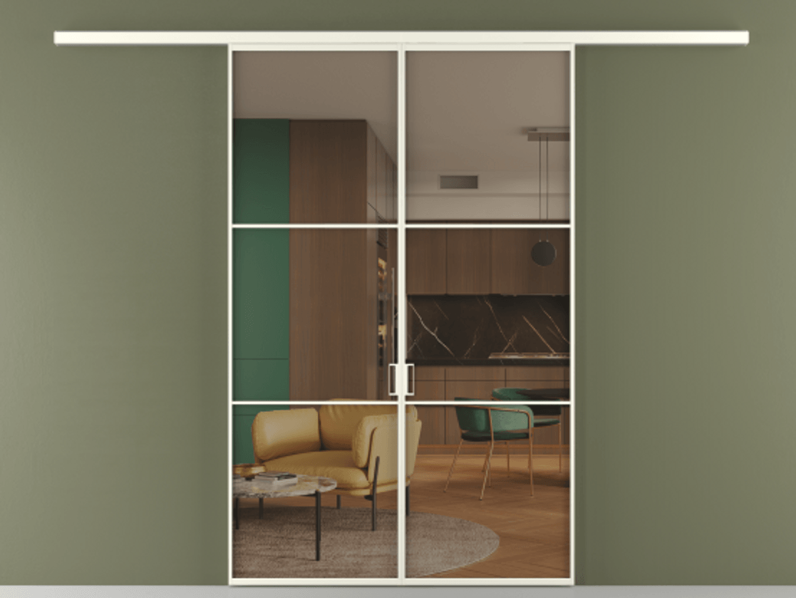 Перегородка Формато вдоль стены 2 створки АЛПР 040.03 Алюминий жемчужный Прозрачное бронзовое стекло, триплекс Цена 39676350 so'm | Volhovec