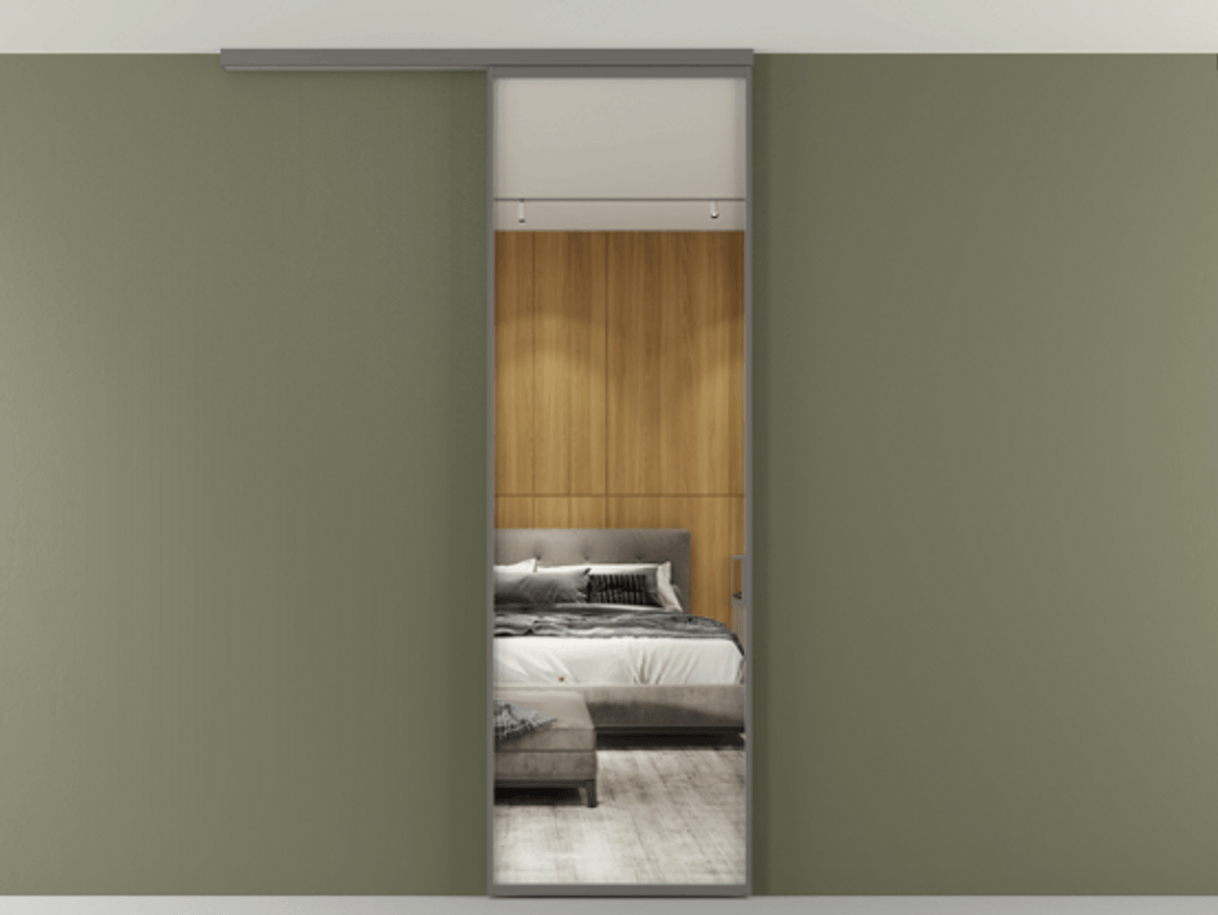 Перегородка Формато вдоль стены на потолок 1 створка АЛПР 040.01 Алюминий классический серый Двустороннее зеркало, триплекс , триплекс 6 мм Цена 18757810 so'm | Volhovec