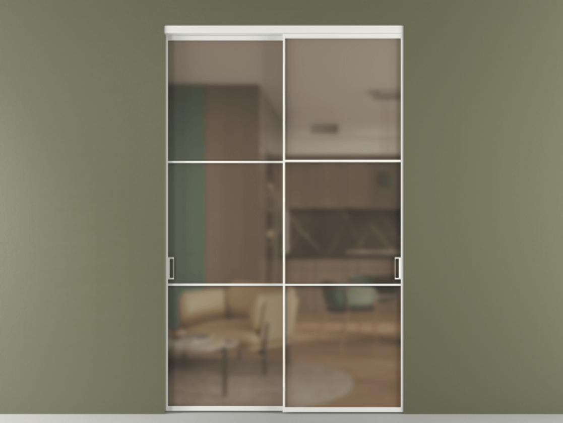 Перегородка Formato внутри проёма 2 створки АЛПР 040.03 Алюминий светло-серый Сатинированное бронзовое стекло, триплекс Цена 93846900 so'm  | Volhovec