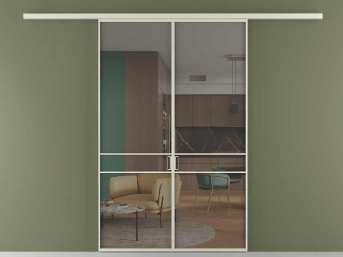 Перегородка Formato вдоль стены 2 створки АЛПР 040.02 Алюминий облачно-серый Прозрачное серое стекло, триплекс Цена 47299000 so'm | Volhovec