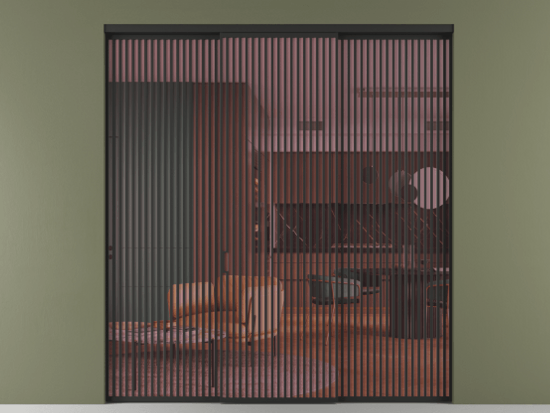 Перегородка Formato внутри проёма 3 створки АЛПР 040.06 Алюминий Черный Прозрачное розовое стекло, триплекс Цена 93911860 so'm | Volhovec