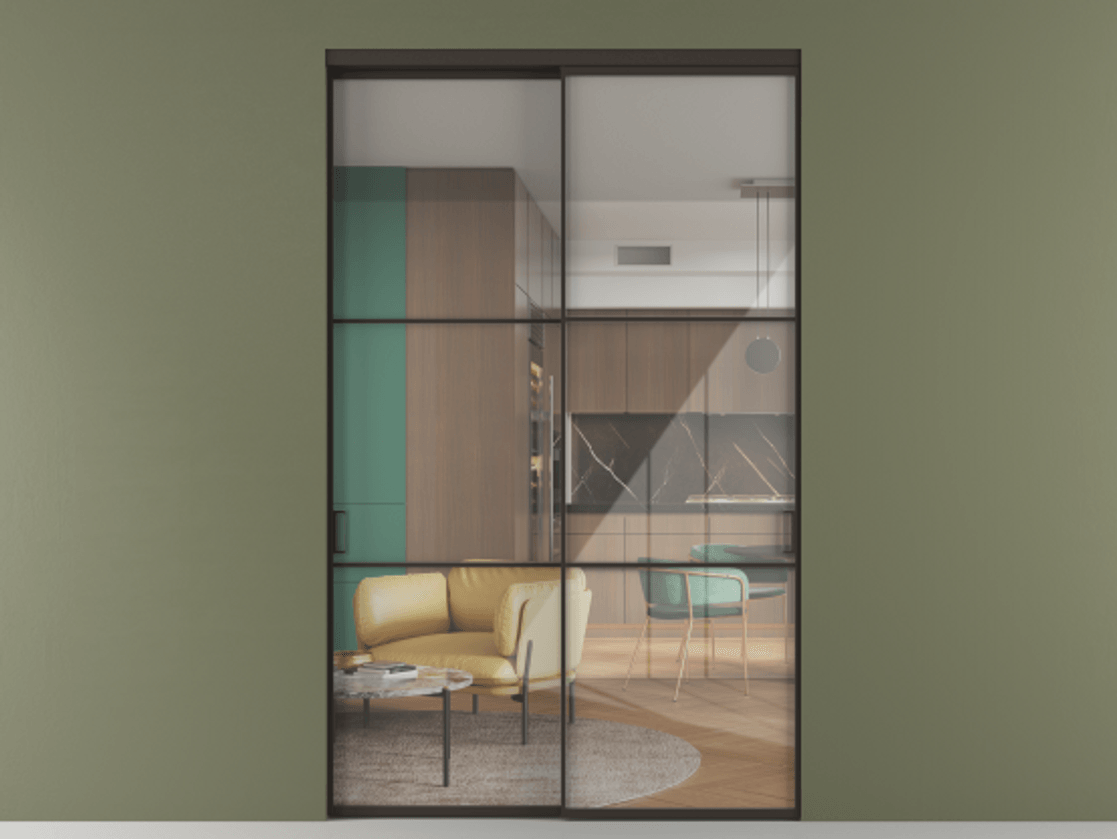 Перегородка Формато внутри проёма 2 створки АЛПР 040.03 Алюминий антрацит Рефлективное прозрачное стекло "Стопсол", калёное Цена 97094900 so'm  | Volhovec