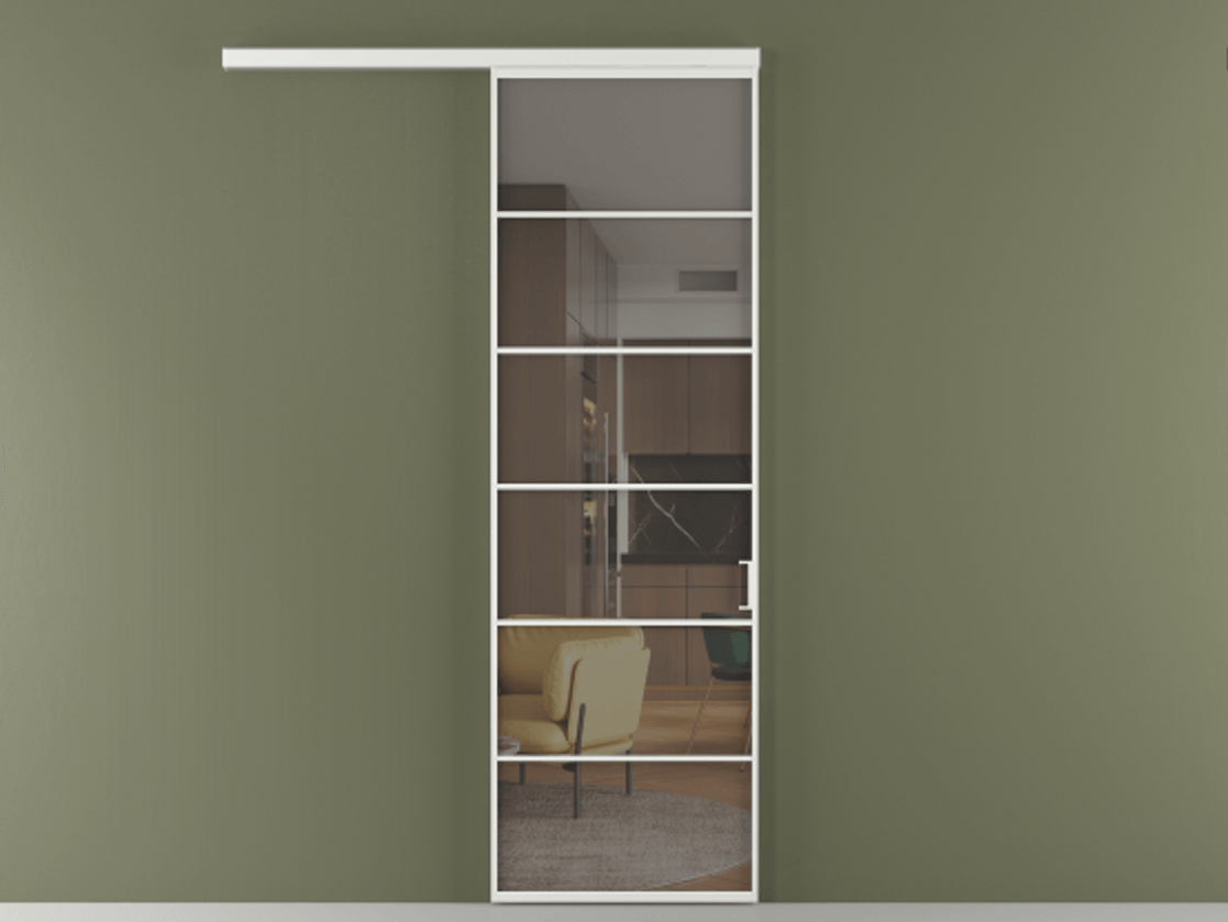 Перегородка Формато вдоль стены 1 створка АЛПР 040.04 Алюминий белоснежный Прозрачное серое стекло, триплекс Цена 22800960 so'm  | Volhovec