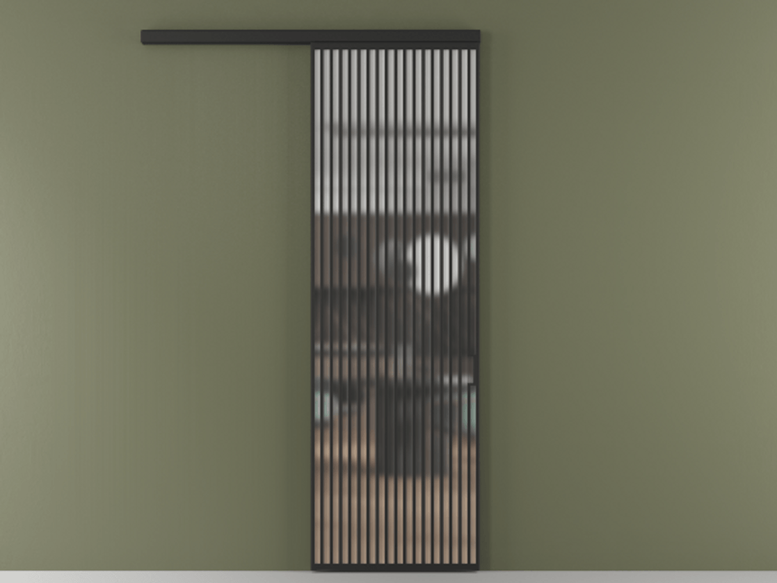 Перегородка Формато вдоль стены 1 створка АЛПР 040.06 Алюминий Черный Сатинированное стекло "Мателюкс Кристал Вижн", калёное, матовое, каленое 6 мм Цена 44152500 so'm  | Volhovec