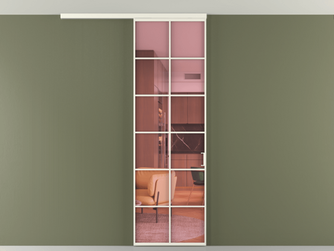 Перегородка Формато вдоль стены на потолок 1 створка АЛПР 040.05 Алюминий жемчужный Прозрачное розовое стекло, триплекс Цена 20968450 so'm | Volhovec