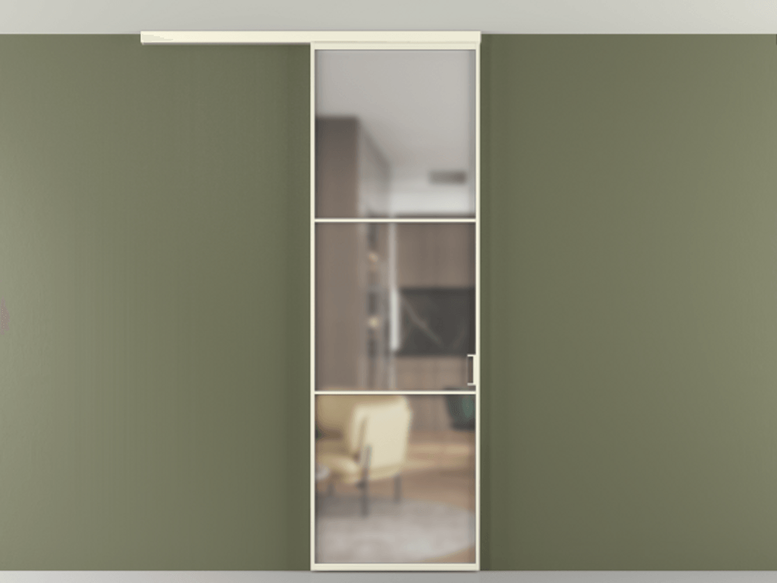 Перегородка Формато вдоль стены на потолок 1 створка АЛПР 040.03 Алюминий молочно-белый Сатинированное стекло "Мателюкс Кристал Вижн", калёное, матовое, каленое 6 мм Цена 21799760 so'm | Volhovec