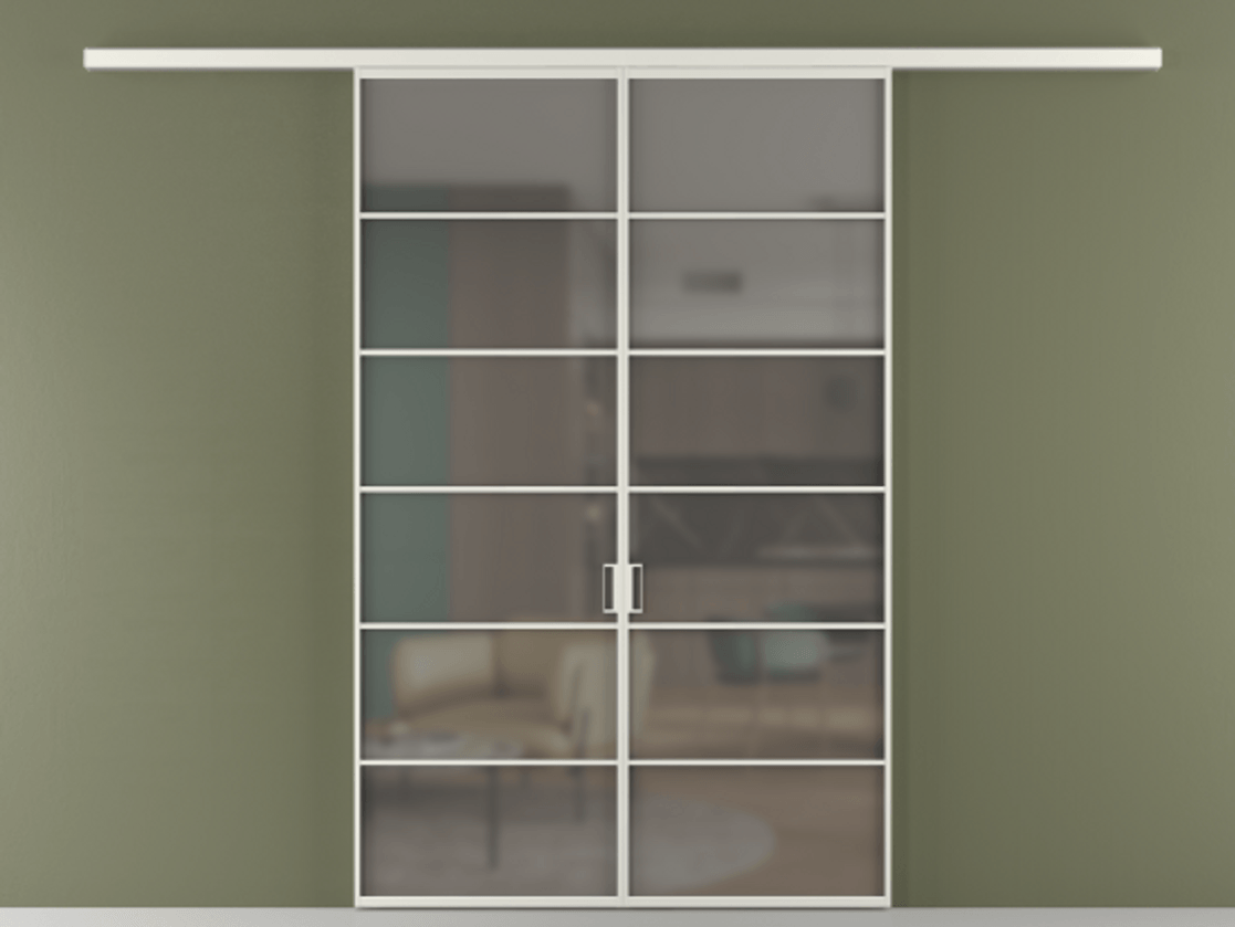 Перегородка Формато вдоль стены 2 створки АЛПР 040.04 Алюминий серый Сатинированное серое стекло, триплекс Цена 42051450 so'm | Volhovec