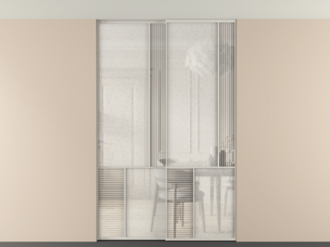 Перегородка Мозаик внутри проёма скрытое крепление в потолок 2 створки АЛПР 041.21 Алюминий тёплый серый Рифлёное стекло "Дюна", триплекс, 6 мм + Фактурное стекло "Лёд", триплекс. Цена 69137740 so'm . Фабрика дверей Волховец 8 (800) 551 43 19 Перегородка Мозаик внутри проёма скрытое крепление в потолок 2 створки АЛПР 041.21 Алюминий тёплый серый Рифлёное стекло "Дюна", триплекс, 6 мм + Фактурное стекло "Лёд", триплекс Цена 69137740 so'm | Volhovec