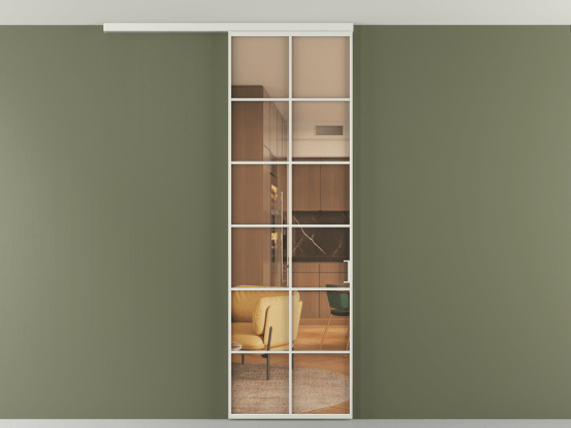 Перегородка Formato вдоль стены на потолок 1 створка АЛПР 040.05 Алюминий серый Прозрачное оранжевое стекло, триплекс Цена 21893990 so'm | Volhovec