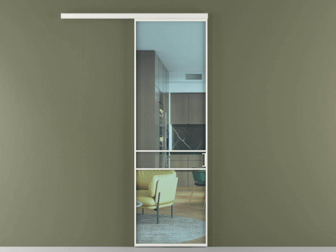 Перегородка Формато вдоль стены 1 створка АЛПР 040.02 Алюминий светло-серый Прозрачное голубое стекло, триплекс Цена 21534240 so'm  | Volhovec