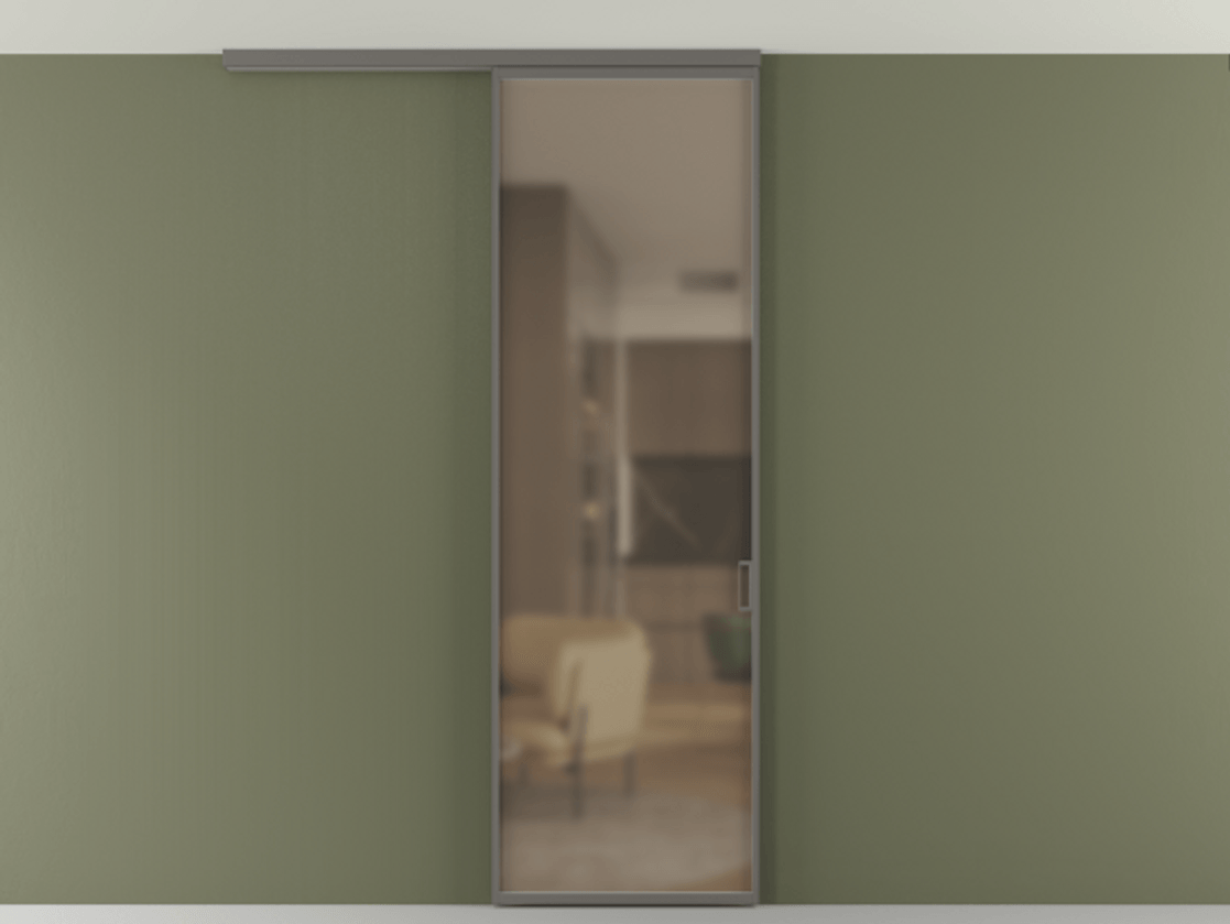 Перегородка Формато вдоль стены на потолок 1 створка АЛПР 040.01 Алюминий классический серый Сатинированное бронзовое стекло, триплекс Цена 18757810 so'm | Volhovec