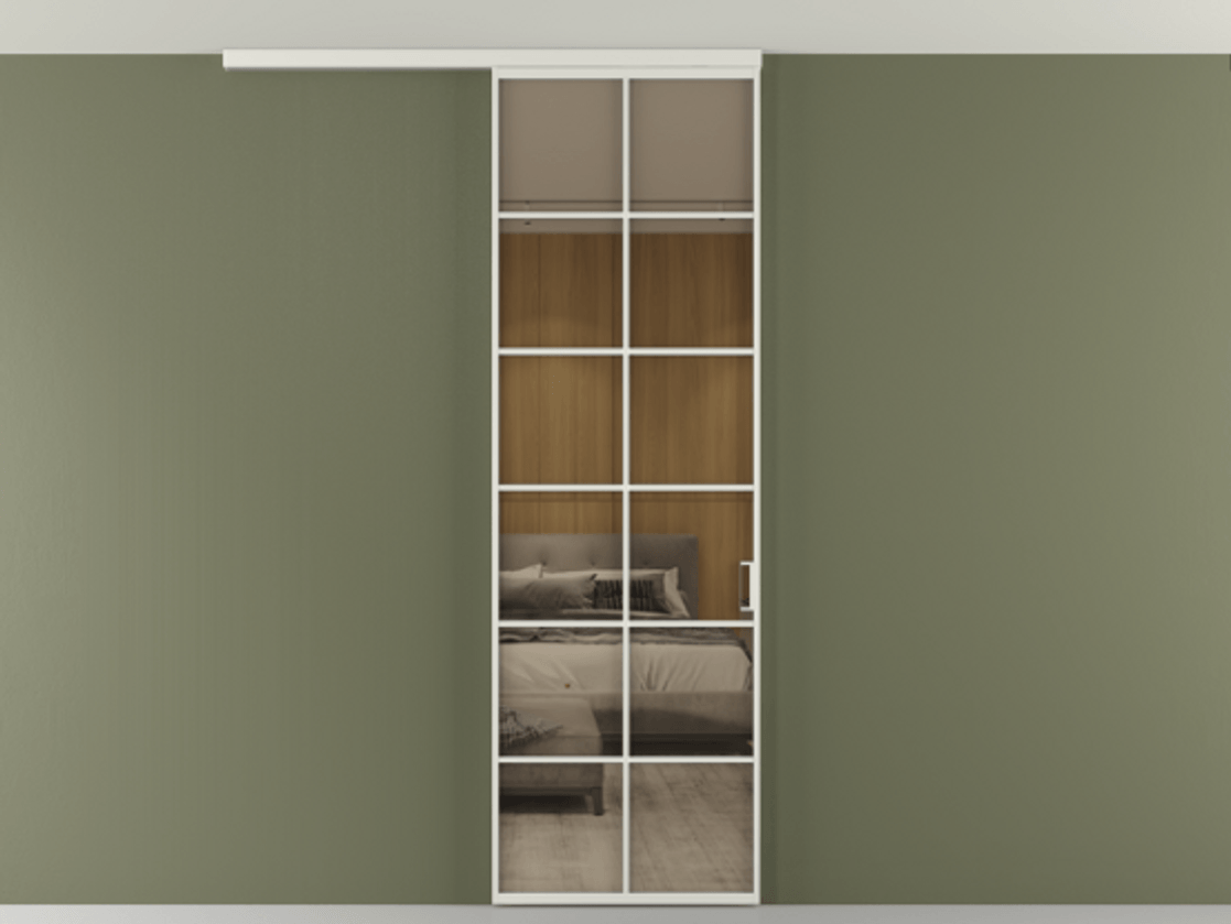 Перегородка Формато вдоль стены на потолок 1 створка АЛПР 040.05 Алюминий серый Рефлективное бронзовое стекло "Стопсол", калёное Цена 27220270 so'm | Volhovec