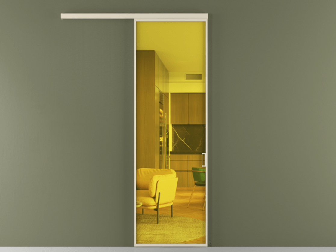 Перегородка Formato вдоль стены 1 створка АЛПР 040.01 Алюминий бежево-серый Прозрачное жёлтое стекло, триплекс Цена 20657280 so'm  | Volhovec