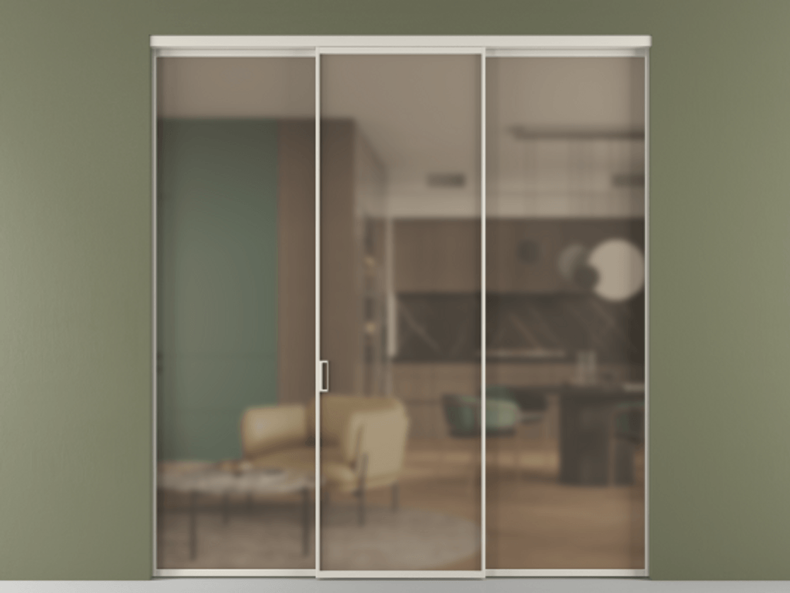 Перегородка Формато внутри проёма 3 створки АЛПР 040.01 Алюминий облачно-серый Сатинированное бронзовое стекло, триплекс Цена 45700380 so'm | Volhovec