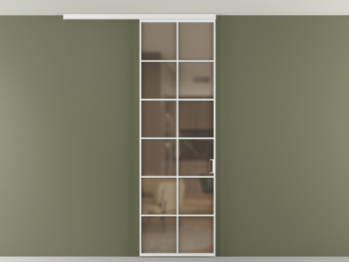 Перегородка Формато вдоль стены на потолок 1 створка АЛПР 040.05 Алюминий белоснежный Сатинированное бронзовое стекло, триплекс Цена 21893960 so'm | Volhovec