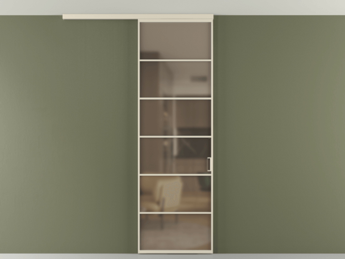 Перегородка Formato вдоль стены на потолок 1 створка АЛПР 040.04 Алюминий бежево-серый Сатинированное бронзовое стекло, триплекс Цена 20968480 so'm | Volhovec