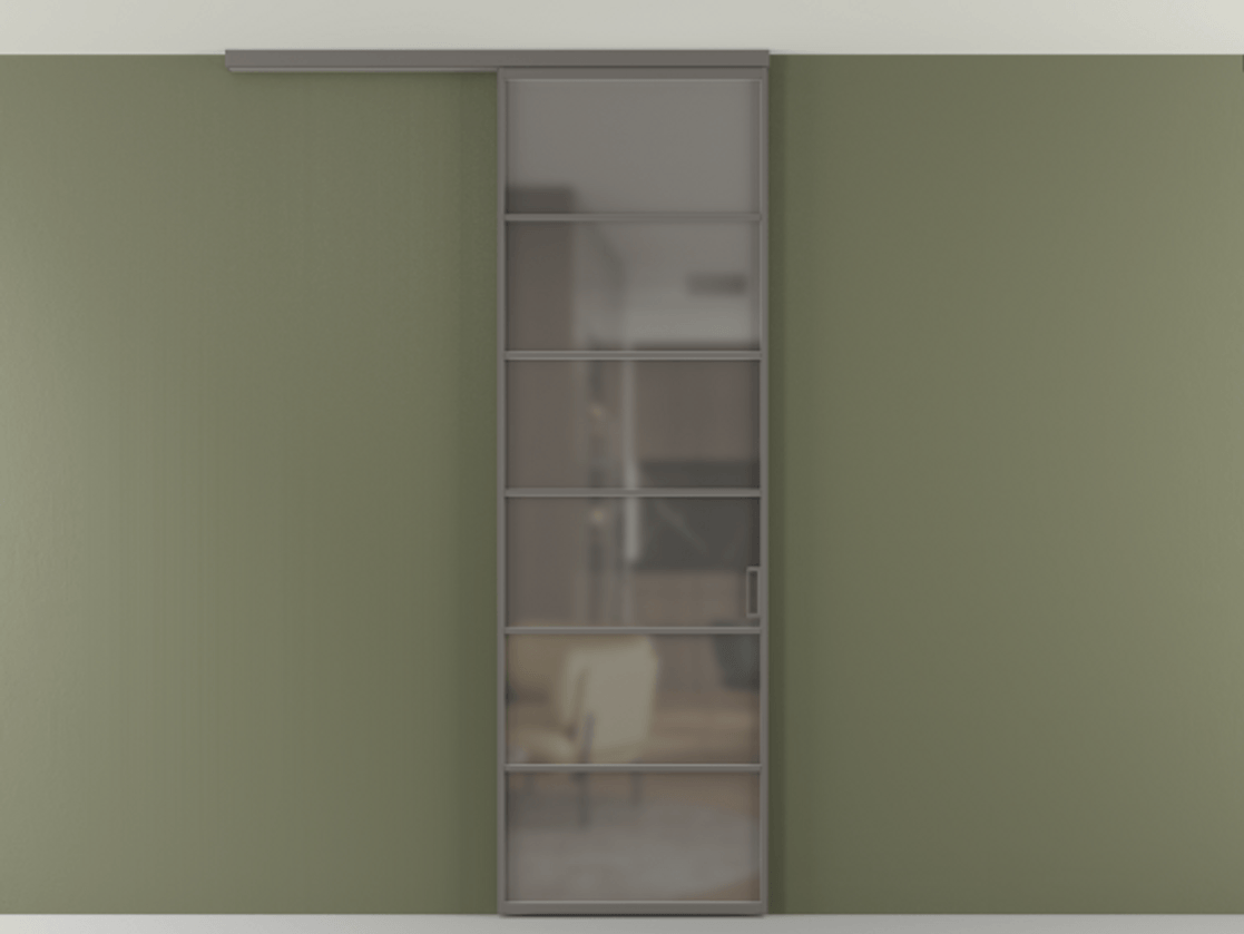 Перегородка Формато вдоль стены на потолок 1 створка АЛПР 040.04 Алюминий классический серый Сатинированное серое стекло, триплекс Цена 21893960 so'm | Volhovec