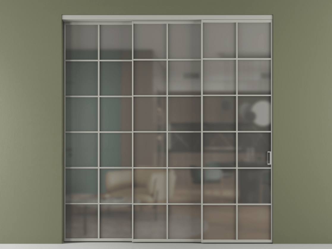 Перегородка Formato внутри проёма 3 створки с синхронным механизмом АЛПР 040.05 Алюминий нейтральный серый Сатинированное серое стекло, триплекс Цена 73741780 so'm  | Volhovec