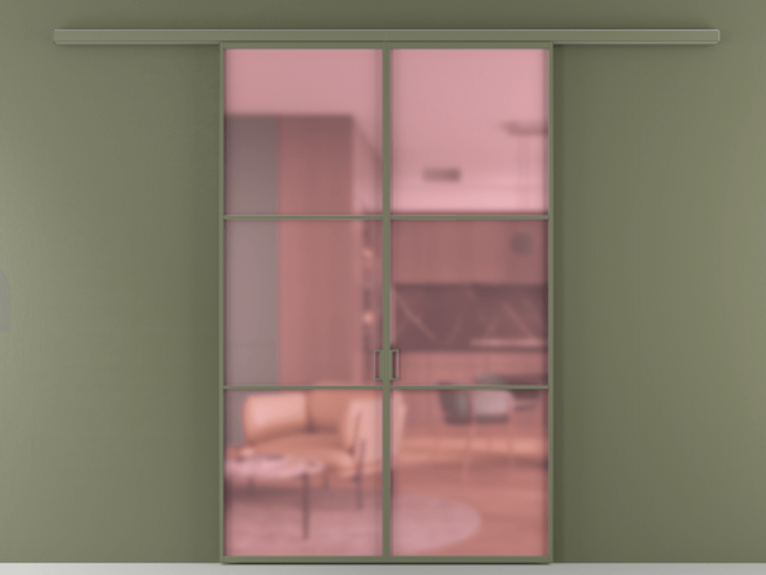 Перегородка Formato вдоль стены 2 створки АЛПР 040.03 Алюминий оливковый тёмный Сатинированное розовое стекло, триплекс Цена 41200880 so'm | Volhovec