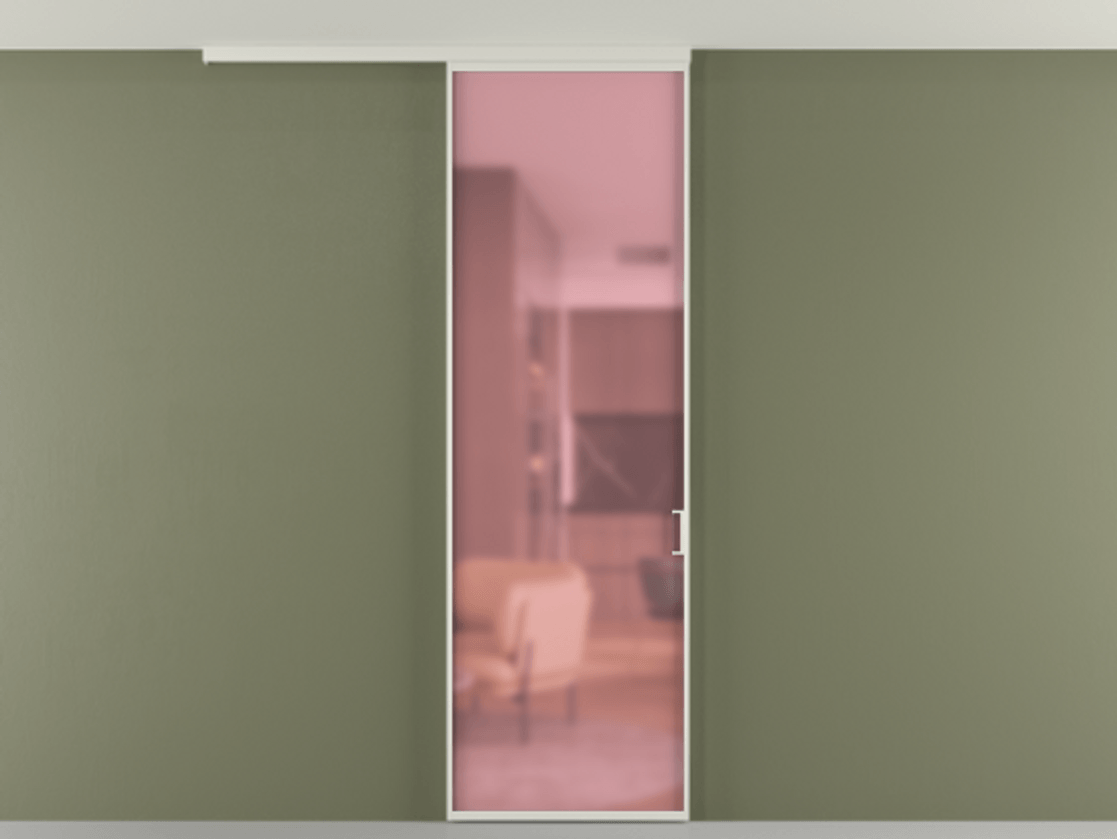 Перегородка Формато вдоль стены на потолок 1 створка АЛПР 040.01 Алюминий Белый Сатинированное розовое стекло, триплекс Цена 18046270 so'm | Volhovec