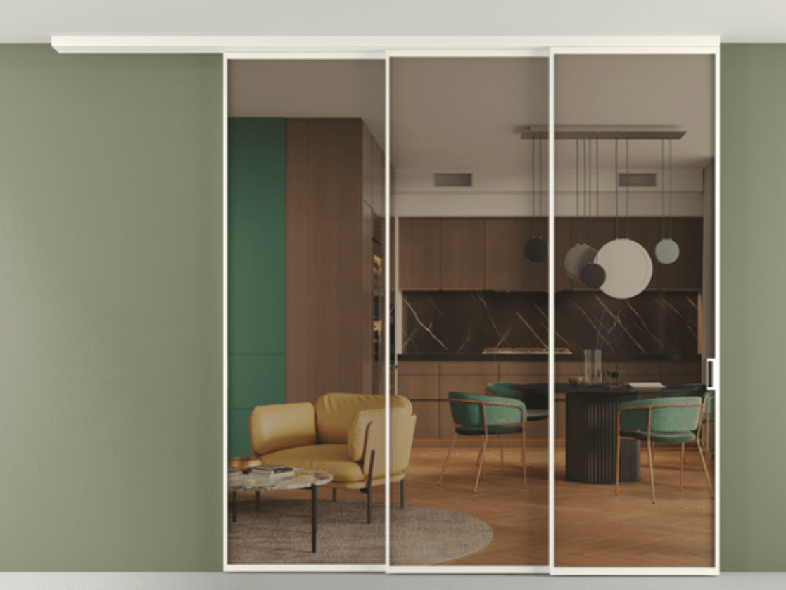 Перегородка Формато вдоль стены на потолок 3 створки с синхронным механизмом АЛПР 040.01 Алюминий пудровый белый Прозрачное бронзовое стекло, триплекс. Цена 77567920 so'm 1. Полотно 2 шт. (800/2100 мм)
2. Комплект установки раздвижной системы
3. Базовый комплект фурнитуры
4.Ручка Рондо. Фабрика дверей Волховец 8 (800) 551 43 19 Перегородка Формато вдоль стены на потолок 3 створки с синхронным механизмом АЛПР 040.01 Алюминий пудровый белый Прозрачное бронзовое стекло, триплекс Цена 77567920 so'm | Volhovec