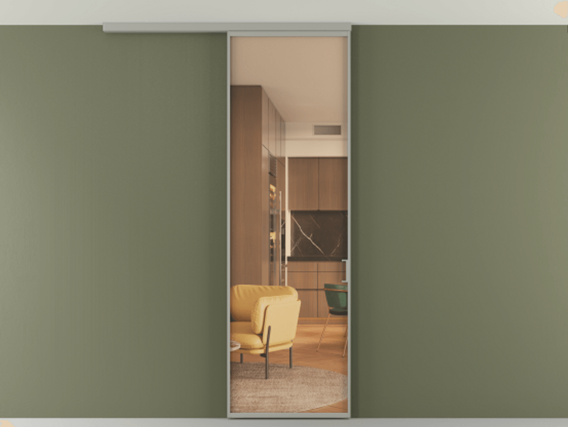 Перегородка Формато вдоль стены на потолок 1 створка АЛПР 040.01 Алюминий нейтральный серый Прозрачное оранжевое стекло, триплекс Цена 18757780 so'm | Volhovec