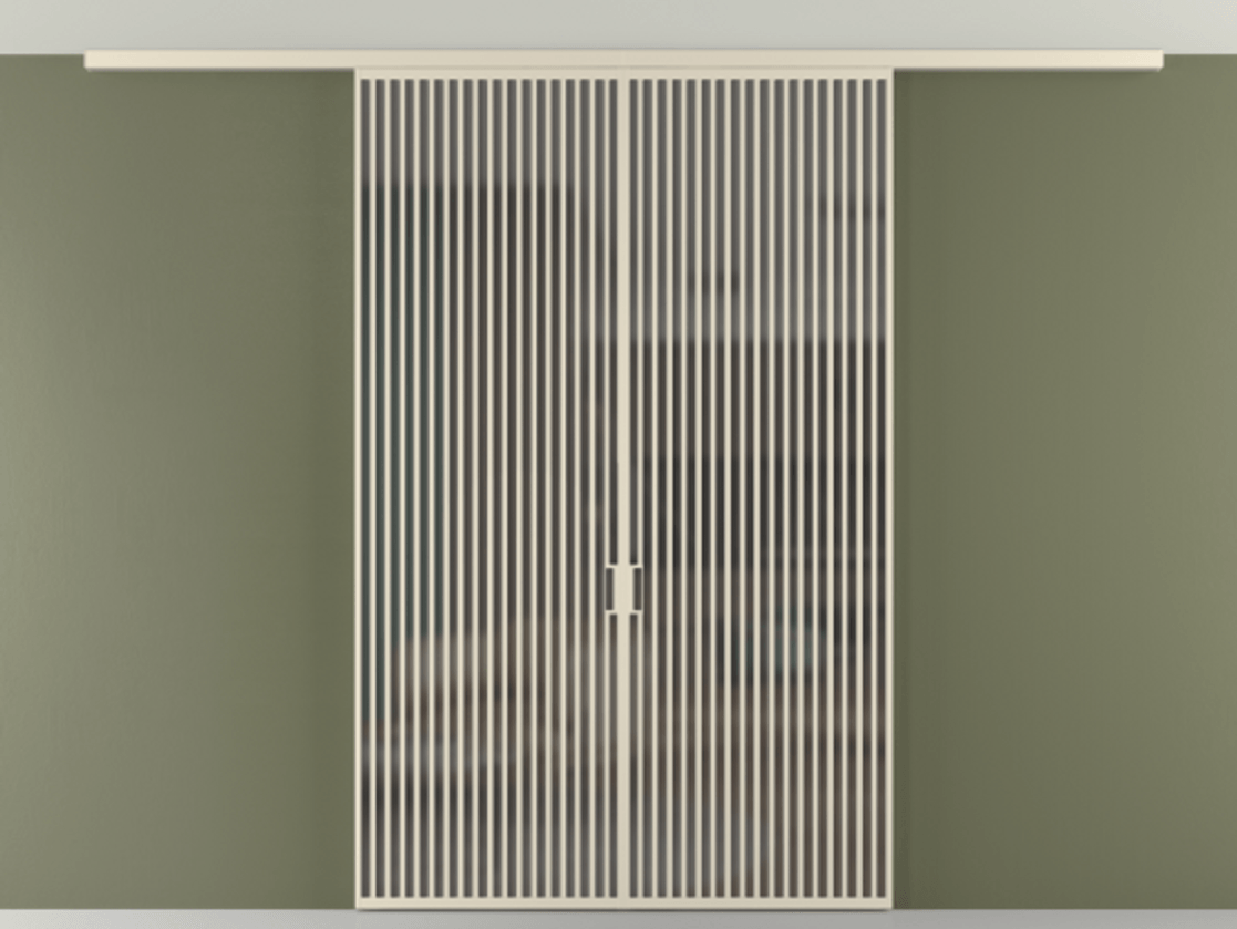 Перегородка Формато вдоль стены на потолок 2 створки АЛПР 040.06 Алюминий бежево-серый Сатинированное серое стекло, триплекс Цена 90034560 so'm | Volhovec