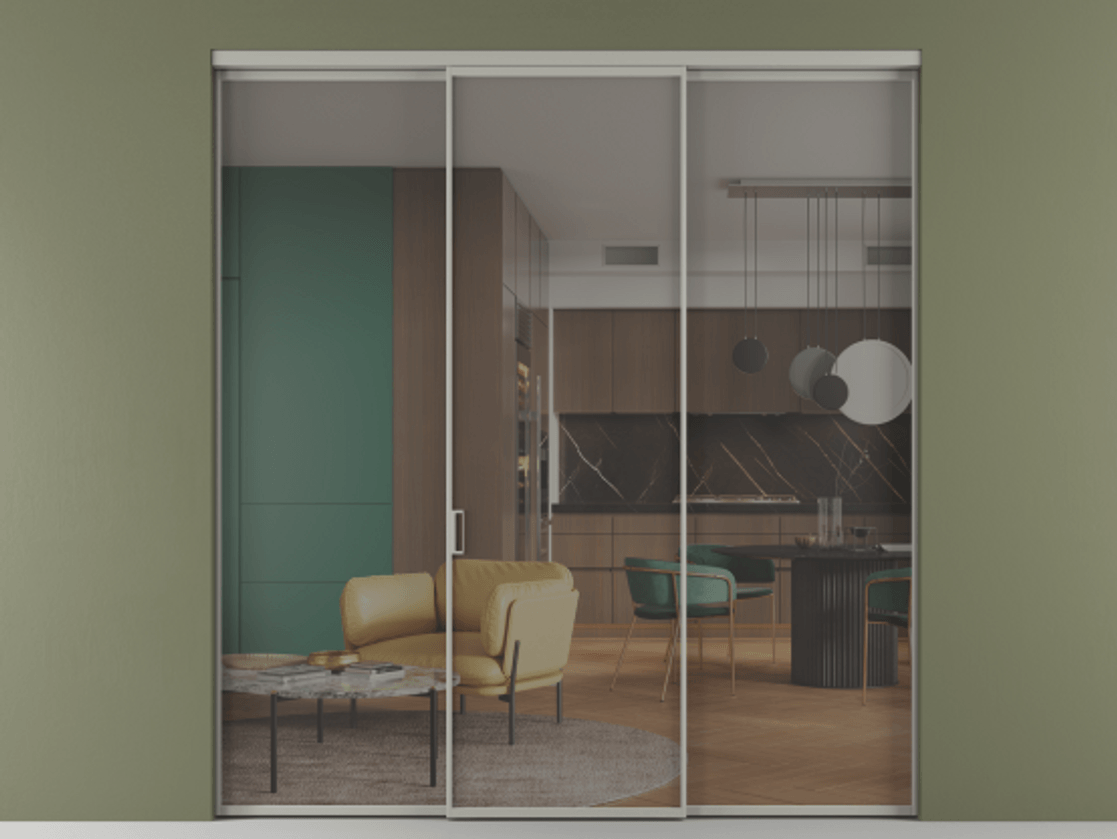 Перегородка Формато внутри проёма 3 створки АЛПР 040.01 Алюминий нейтральный серый Прозрачное серое стекло, триплекс Цена 45700380 so'm | Volhovec