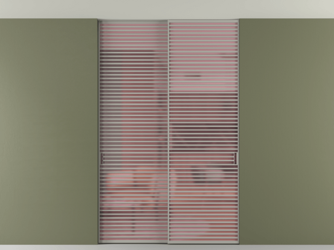 Перегородка Формато внутри проёма скрытое крепление в потолок 2 створки АЛПР 040.07 Алюминий нейтральный серый Сатинированное розовое стекло, триплекс Цена 83212750 so'm | Volhovec