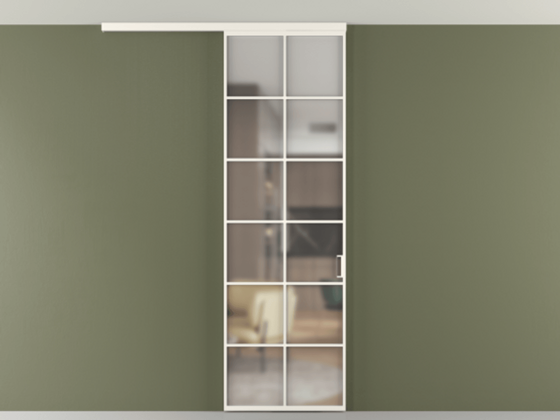 Перегородка Формато вдоль стены на потолок 1 створка АЛПР 040.05 Алюминий пудровый белый Сатинированное стекло "Мателюкс Кристал Вижн", калёное, матовое, каленое 6 мм Цена 195240 сом | Volhovec